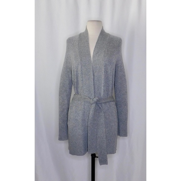THEORY Cashmere Malinka Belted Cardigan Sweater Husky Gray Knit Size P X-Small - Picture 3 of 16